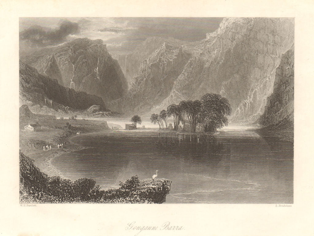 Gougane Barra, County Cork. Ireland 1843 old antique vintage print picture